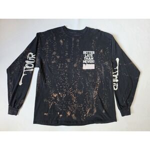 "Better Late Than Never" Men's Black Long-Sleeve T-Shirt with Splash Effect — XL